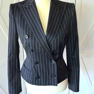 Dolce & Gabbana Black and White Pinstripe Cropped Blazer